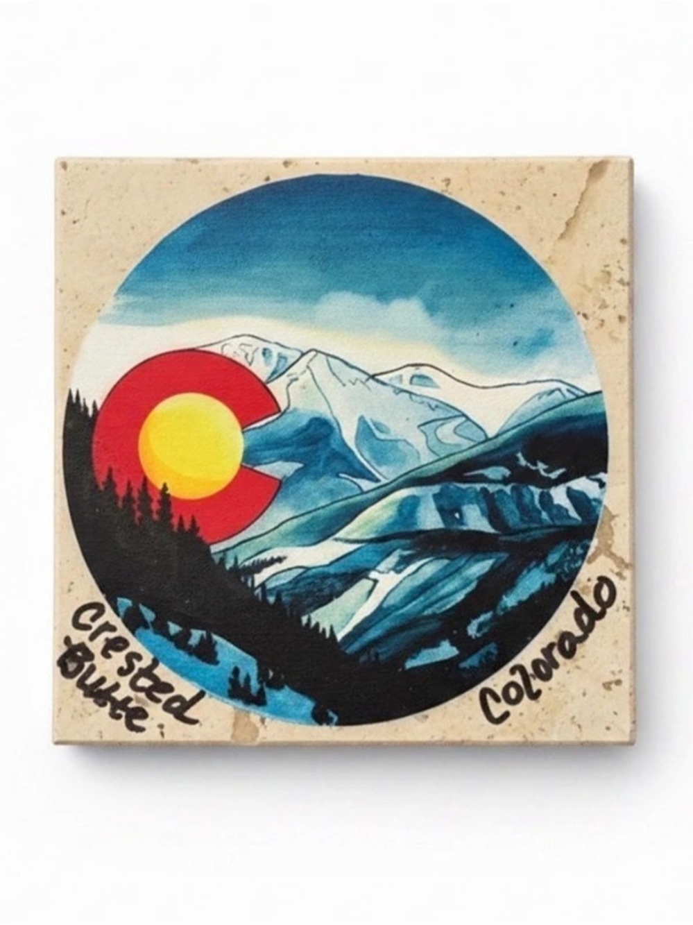 Blue & White Colorado Mountain Ceramic Tile coaster